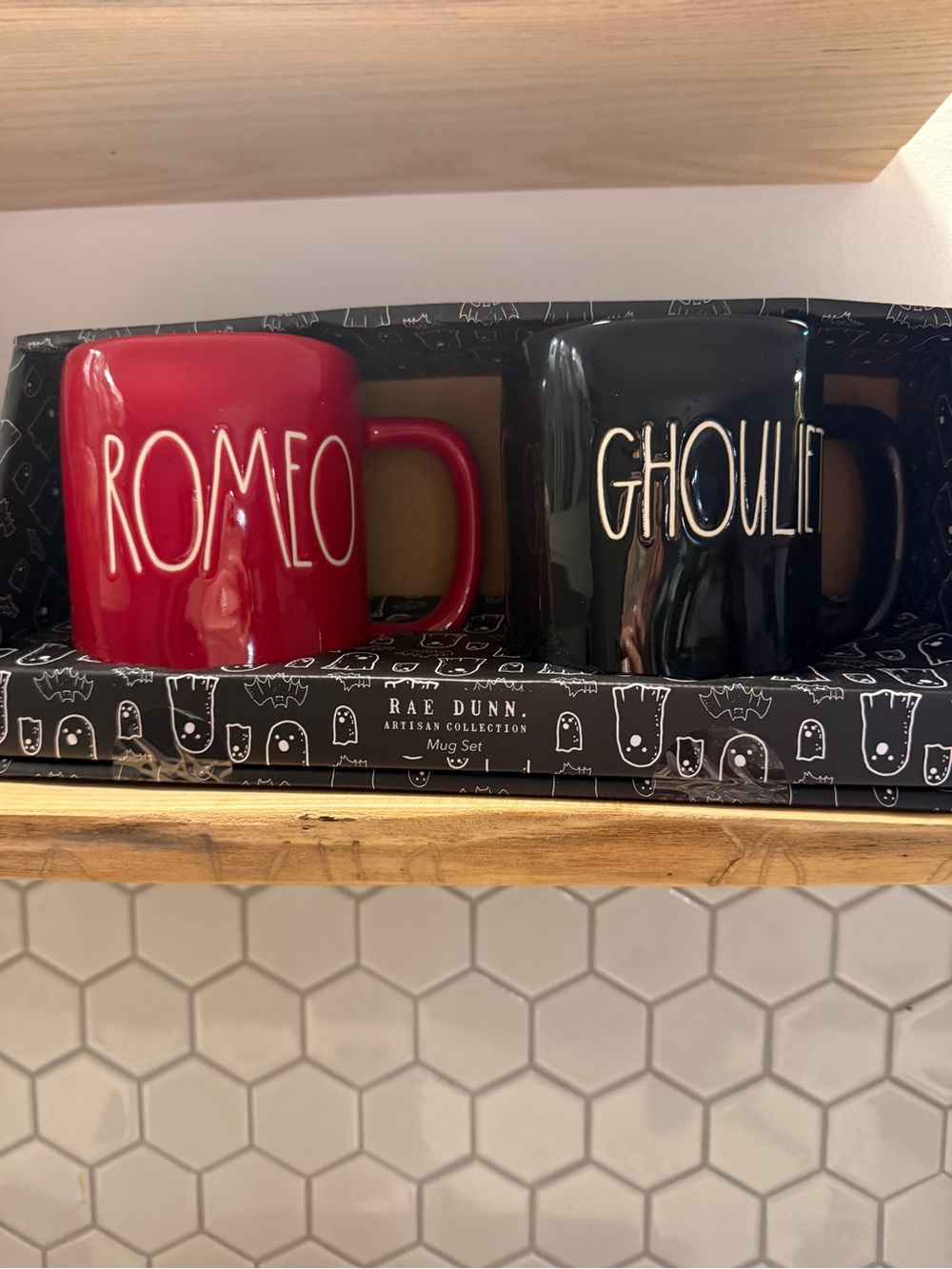 Rae Dunn Red ROMEO & Black GOULIET Ceramic Mug Set, new